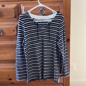 Talbots Women’s blue and white striped long sleeve tunic size large NWOT